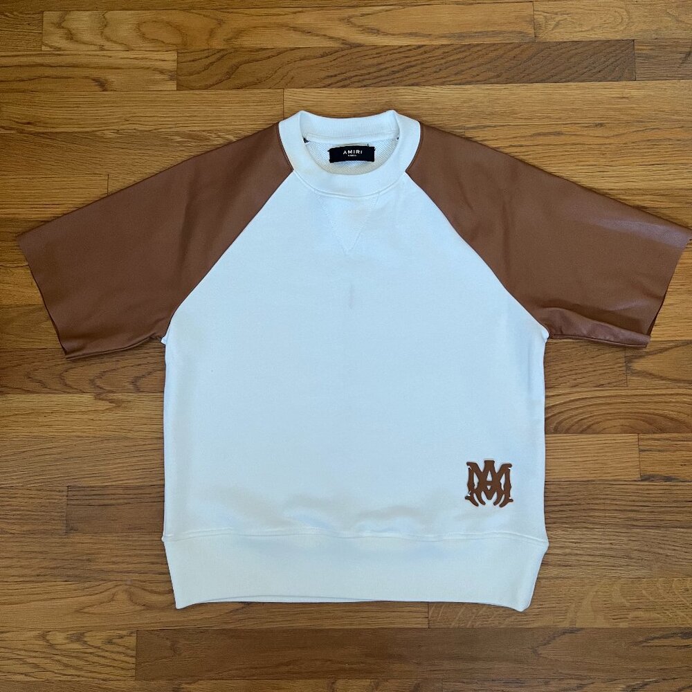 AMIRI Men's Leather Sleeve Sweatshirt Top